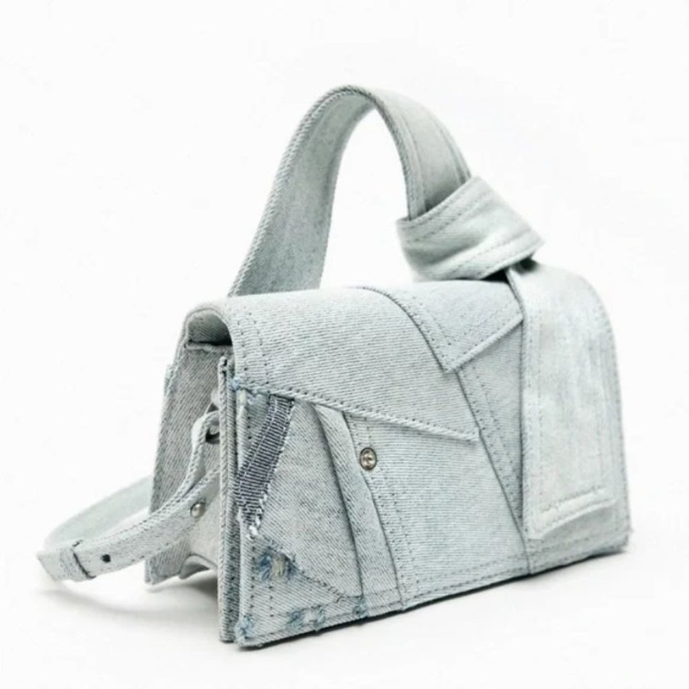 ZARA DENIM GRAY PATCHWORK DENIM MINI CITY BAG